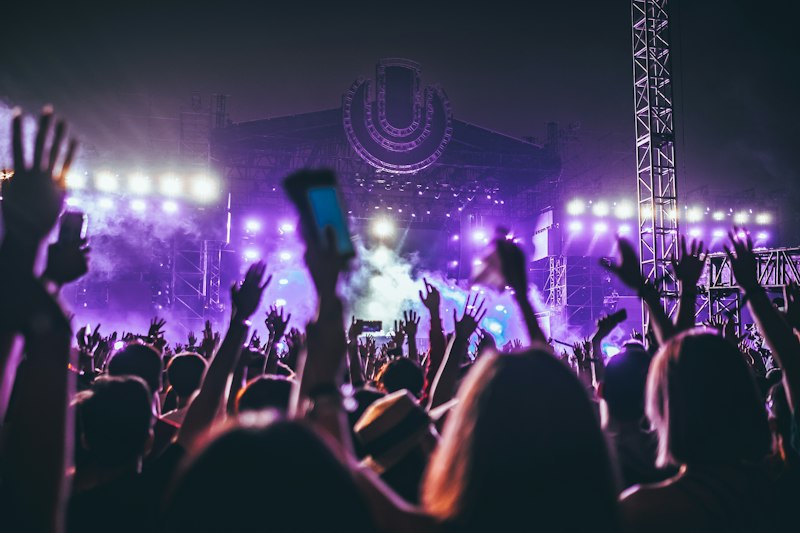 Festival sunset crowd