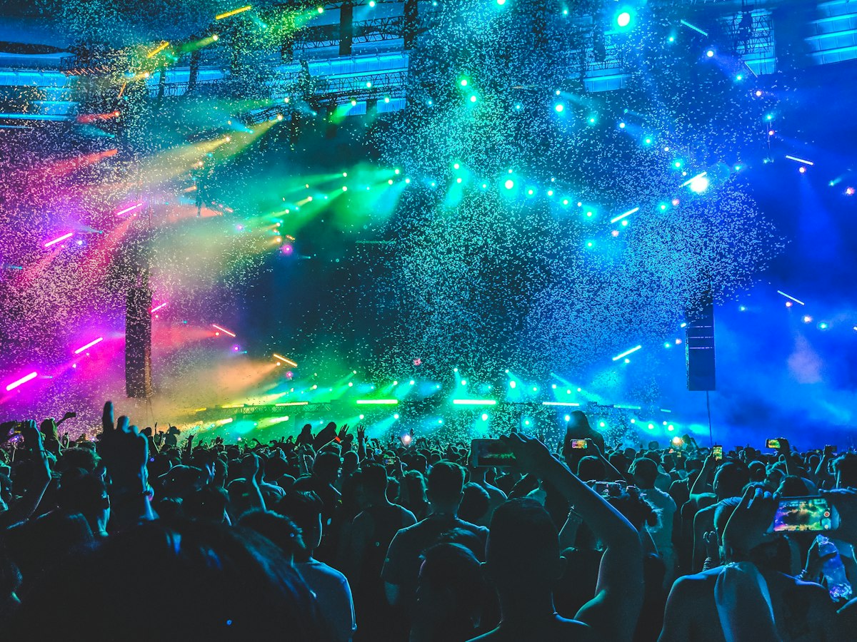 Club crowd hands up lights